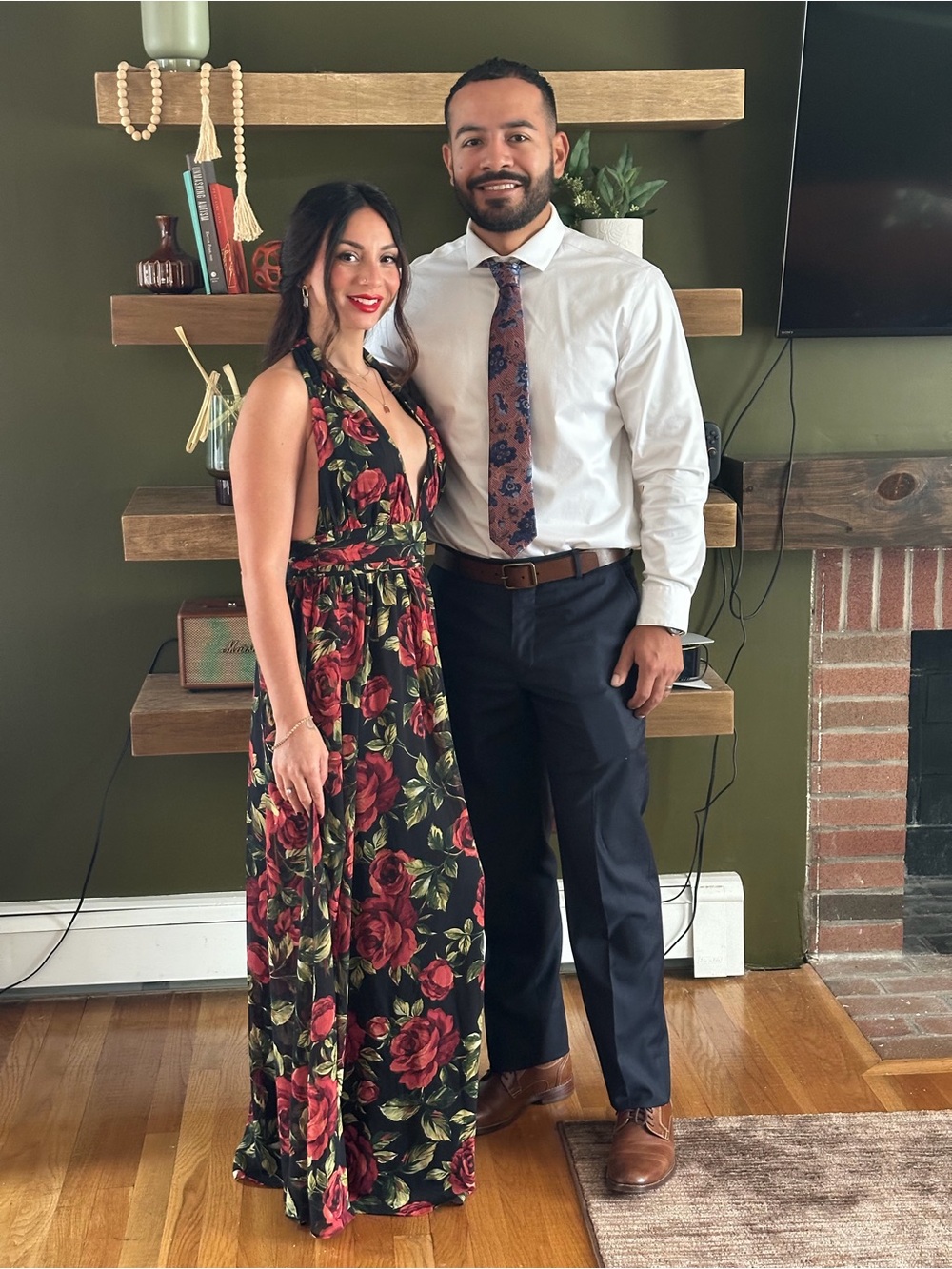 Lulu's Black Maxi Dress with Red Rose Print